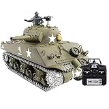 THj Amerikanisches M4A3 Sherman Panzermodell 1:16 2,4G RC Hochsimulations-Militärpanzermodell mit Sound-Rauch-Schießeffekt für Kinder Erwachsene