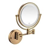 Wandmontierter Make-up-Spiegel beleuchtet, 20,3 cm doppelseitiger Kosmetikspiegel, um 360° drehbar, ausziehbarer Kosmetikspiegel, Rasierspiegel mit 3X/5X/7X/10X Vergrößerung, runde Form (Farbe: