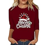 HOOUDO Damen Oberteile Sommer Elegant Damen Weihnachten Casual Fashion Weihnachtsmütze Druck Rundhalsausschnitt Ärmel Tops T-Shirt Bluse Pullover Rückenausschnitt