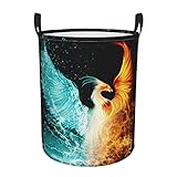 Wäschekorb mit Feuer- und Wasserphoenix-Aufdruck, zusammenklappbarer Aufbewahrungskorb, Haushaltsaufbewahrung für Kleidung, Bettwäsche, Laken, Spielzeug