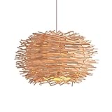 PARREN Hängelampe Aus Rattangeflecht, Handgefertigter Lampenschirm Aus Metall Deckenleuchter Aus Korbgeflecht Mit Korbgeflecht Beige Bambuskorb-Hohl-Deckenpendelleuchte für Esszimmer, Küche, Schlafzim