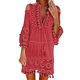 Cubinest Pareos & Strandkleider Für Damen Musselin Festival Sommer Outfit Frauen Tankini Lang Strandponcho Große Größe Bikini Tunika Cover Up Strand Strandkleid Strandtunika Baumwolle Leicht