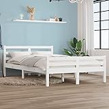 Mogou Massivholzbett, Bettrahmen, Bett, Badezimmer Möbel, Holz Bett, Weiß 140x200 cm