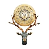 GRFIT Wanduhr Luxuriöse Kupferuhren im europäischen Stil, kreative Hirschkopf-Wanduhr, Wohnzimmer, Moderne dekorative Uhr Uhr (Color : B)