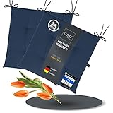 LILENO HOME 2er Set Stuhlkissen Dunkelblau (40x40x4,5 cm) - Sitzkissen für Gartenstuhl, Küche oder Esszimmerstuhl - UV-beständige Indoor u. Outdoor Stuhlauflage als Stuhl Kissen (Laura FUM)