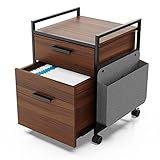 EUREKA ERGONOMIC Rollcontainer, Büroschrank mit 2 Schubladen und einem zusätzlichen Aktenfach,mobiler Aktenschrank mit Rädern für Akten, Dokumente, Schreibwaren, 43 x 40 x 59 cm, Walnuss