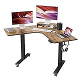 FEZIBO Dual Motor L-förmiges Schreibtisch Höhenverstellbar Elektrisch, 120cm höhenverstellbaren Eckschreibtisch, Home Office mit Spleißbrett, Schwarzer Rahmen/Rustikale Braune Tischplatte