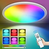 24W LED Deckenleuchte mit Fernbedienung, 29.5cm RGB Farbwechsel Deckenlampe LED Panel mit 4000K Dimmbar + Nachtlicht, Peasur LED Lampen Deckenlampen für Kinderzimmer Schlafzimmer Wohnzimmer Badezimmer