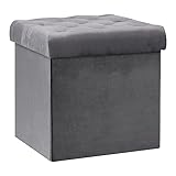 Bonlife Faltbarer Sitztruhe mit Stauraum,Samt Sitzwürfel Couch Hocker,Aufbewahrungsbox mit Deckel,Fußhocker Samttuch,Sitzhocker Grau,40x40x40cm