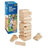 Idena 40205 - XXL Wackel-Turm, Stapelspiel mit 54 Bausteinen, Geschicklichkeits-Spiel aus Holz, ca. 15,5 x 15,5 x 54 cm großer Stapel-Turm, Spiel-Spaß für die ganze Familie