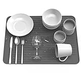 Clocness Abtropfmatte Silikon, 40×30 cm, rutschfeste Hitzebeständige Silikonmatte, Spülbeckenmatte ​für Küche zum Trocknen von Geschirr & Gläsern, Grau