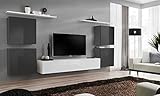 ASM Wand-Set Switch IV – 1 Vitrine – 1 Bank TV – 2 Einlegeböden – Weiß und Graphit – Modell 2