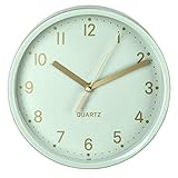 Hama analoge Wanduhr inkl. Batterie (geräuscharme Uhr ohne Ticken, batteriebetriebene Tischuhr mit Standfuß und schleichendem Sekundenzeiger, zum Hängen und Stellen, 16 cm rund) mint, gold