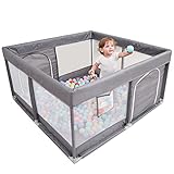 PandaEar Laufstall Baby Großer Kinderlaufstall, Laufgitter Baby Faltbar Baby Playpen Kinderzaun, Stabile Baby Gitter Laufstall mit Weichem Atmungsaktivem Netz für drinnen draußen, 127cm×127cm
