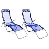 Nexos Gartenliege 2er Set Bäderliege 160 x 48,5 x 100 cm Textilene blau 5kg Armlehne Stahlrahmen Relaxliege klappbar Kippliege bis 100 kg belastbar wetterfest pflegeleicht Farbe wählbar