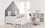 Kids Collective Mädchenbett mit Ausziehbett Kinderbett Funktionsbett 80x160 mit Zwei Matratzen & Rausfallschutz in weiß