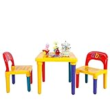 COSTWAY 3tlg. Kindersitzgruppe, Kindermöbel aus Kunststoff, Kindertisch mit 2 Stühlen Kinderstühlen, für Zuhause Schule Kindergarten
