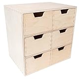 Creative Deco Schubladenbox Schubladenelement | 6 Schubladen | 28,5 x 20 x 28,5 cm (+/- 1 cm) | Mini-Kommode für Kleinigkeiten aus Birken-Sperrholz | Ordnungssystem für Lagerung Decoupage & Dekoration