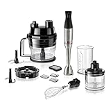 Bosch Stabmixer ErgoMaster Serie 6 MSM6M8X1, 10 Jahre Motorgarantie, Edelstahl-Klingen, verschleißfreie Keramik-Kupplung, Luftkühlung, Zerkleinerer, Würfelschneider, Schneebesen, 1200 W, Edelstahl