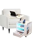 Smart Beistelltisch mit Ladestation,Beistelltisch Weiss,Kommode Schwarz,Beistellschrank Braun,mit USB-Anschluss,erstellbarem Drehbarer Oberteil,dimmbares LED-Licht mit automatischem Sensor,mit Rollen