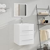 TOYOCC Möbelsets, Badezimmermöbel-Sets, Badezimmerschrank mit Spiegel, Hochglanz-Weiß, 41 x 38,5 x 48 cm