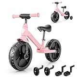 DREAMADE 4 in 1 Laufrad ab 2 Jahre, bis zu 50kg, Kinder Fahrrad mit abnehmbaren Stützrädern & Pedalen, Lauflernrad Lenkrad & Sattel höhenverstellbar, für Mädchen & Jungen (Pink)