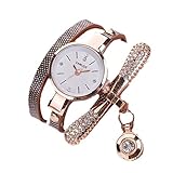 YSFWL Feice Uhren Damen Watch Loop Armband Wanduhren Watch Armband 41mm Uhrenarmband 22mm Leder Vintage Fitness Armband Mit Strass Zifferblatt Damenuhr Rose Watch Case,Braun