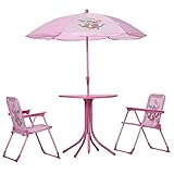 Outsunny 4 TLG. Kindersitzgruppe Garten Gartentisch 2 Klappstühle Sonnenschirm Camping Kindersitzgarnitur Gartenmöbel für 3-6 Jahre Rosa