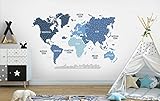 Osomhome Wandtattoo Weltkarte Pastellfarben blau grau 160 x 100 cm I Kinderbilder Junge Kinderzimmer Mädchen Aufkleber os5015