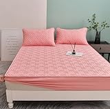 Fully Breathable,Fibre Filled Quilted Mattress Protector for extra Comfort Mattress Topper,Dark pink,71inchx79inch(1pcs)