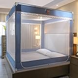 Moskitonetz, Bett, Zelt, Baldachin, 3 Seitentüren, Camping, 360°-Anti-Mücken-Vorhang, Netz, Bettwäsche, Jurte, einfache Installation, blau, 1,8 x 2 m