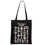 MNIGIU Michigan Leinwand Tragetasche Michigan State Geschenk Michigan Eco Tragetasche Wiederverwendbare Tasche Willkommen Tasche, Michigan Schwarze Tragetasche