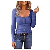 Damen Langarm-Henley-T-Shirts Button-Down-Slim-Fit-Oberteile Rundhalsausschnitt Rippstrickhemden Weiden Katalog