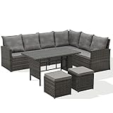 SVITA Monroe Garten-Lounge Set Polyrattan Lounge-Möbel Sitzgruppe Garten Grau