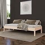 Hansales Holzbett 100x200 cm Lauli Scandi Style mit Rollrost aus unbehandeltem hartem FSC® Birken Vollholz - über 700 kg - Einzelbett Bettgestell -  ohne Kopfteil - Kinderbett Jugendbett Gästebett