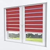 Rollmayer Doppelrollo Klemmfix ohne Bohren Klemmrollo Fensterrollo Duo Rollo Sonnenschutzrollo Zebrarollo Seitenzugrollo für Fenster und Tür (Rot - 80 x 150 cm - BxH)