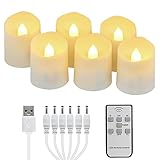 FREEPOWER 6er Aufladbare LED Teelichter mit Timer Fernbedienung Flackern Warmweiß Dimmbar Elektrische Wiederaufladbare Kerzen mit 1 USB-Kabel, Deko für Weihnachten Halloween Party Familie