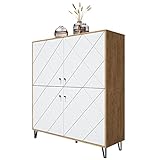 Newroom Highboard Weiß Matt Wildeiche Kommode Skandi Modern - 123x136x40 cm (BxHxT) - Schrank Sideboard Anrichte - [Loya.Three] Wohnzimmer Gästezimmer Büro