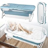 ACXIN Faltbare Badewanne Tragbare Badewanne Klappbare Mobile Badewanne Erwachsene mit abnehmbare Abdeckung Seifenkorb Massagerollen, Ideal für kleine Badezimmer SPA Dusche (148 x 62 x 53 cm)