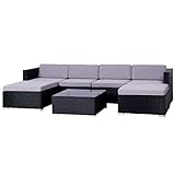 SVITA Lugano Garten-Lounge Poly-Rattan Balkon-Set Rattan-Lounge Gartenmöbel Couch-Set Schwarz