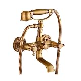 SWHC Badewannenarmatur mit Handbrause, 180° Drehen Badewannenarmatur mit Handbrause 2 Funktione Mischbatterie Badewanne Wandmontage Antiquität Wasserhahn Badewanne Gold