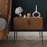 WOLWES Hoher Nachttische, Beistelltisch mit Schublade, Nachttisch Modern, Nachttisch aus Holz, Schiefer-Nachttisch (Color : Orange, Size : 50 * 40 * 48cm)