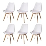 WAFTING 6er Set Esszimmerstühle Gepolsterter Stuhl mit Buchenholz-Beinen und Weich Gepolsterte Chair für Esszimmer Wohnzimmer Schlafzimmer Küche Besprechungsraum, (Gepolstert weiß)