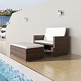 BULANED Gartensofa, Outdoor Sofa, Gartenbank, Gartenlounge Outdoor, Balkon Sofa, Liegesofa, Outdoorsofa, Poly Rattan Braun
