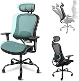 Komene Bürostuhl Ergonomisch, Schreibtischstuhl mit Verstellbarer Kopfstütze, Armlehnen, Lendenwirbelstütze, Office Chair Wippfunktion bis 135°, Drehstuhl Höhenverstellung für Büro und Homeoffice