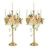 Nuptio Kandelaber Kerzenständer 5 Armig: 71cm Satz von 2 Kerzen Ständer Halter hoch, Gold Metall Kandelaber Kerzenhalter Retro für Home Hochzeit Weihnachten Halloween Geburtstag Jahrestag