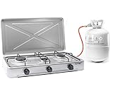 Rsonic Kochfeld Gasherd 3 flammig Gaskocher Campingherd Campingkocher mit Deckel | 4,8kW | RS-3007 silber