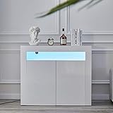 OFCASA Weiß Hochglanz Sideboard Kommode 2 Türen Schrank mit LED Leuchten Sideboard 4 Fächern Wohnzimmer Schrank für Esszimmer Flur