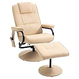 HOMCOM Relaxliege mit Liegefunktion Massagesessel Fernsehsessel TV Sessel mit Massagefunktion inkl. Hocker Kunstleder Cremeweiß 77 x 84 x 95 cm