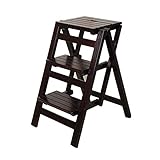 HOUKAI Haushaltshocker Holz 3-Stufe Klappstiefhocker, Tragbare Haushaltsleiter Stiefhocker, Küchenholz Leiter Kleiner Fußhocker, Multifunktionsschuhhocker Blumenständer Schuhleiter, Ladung Kapazität 1